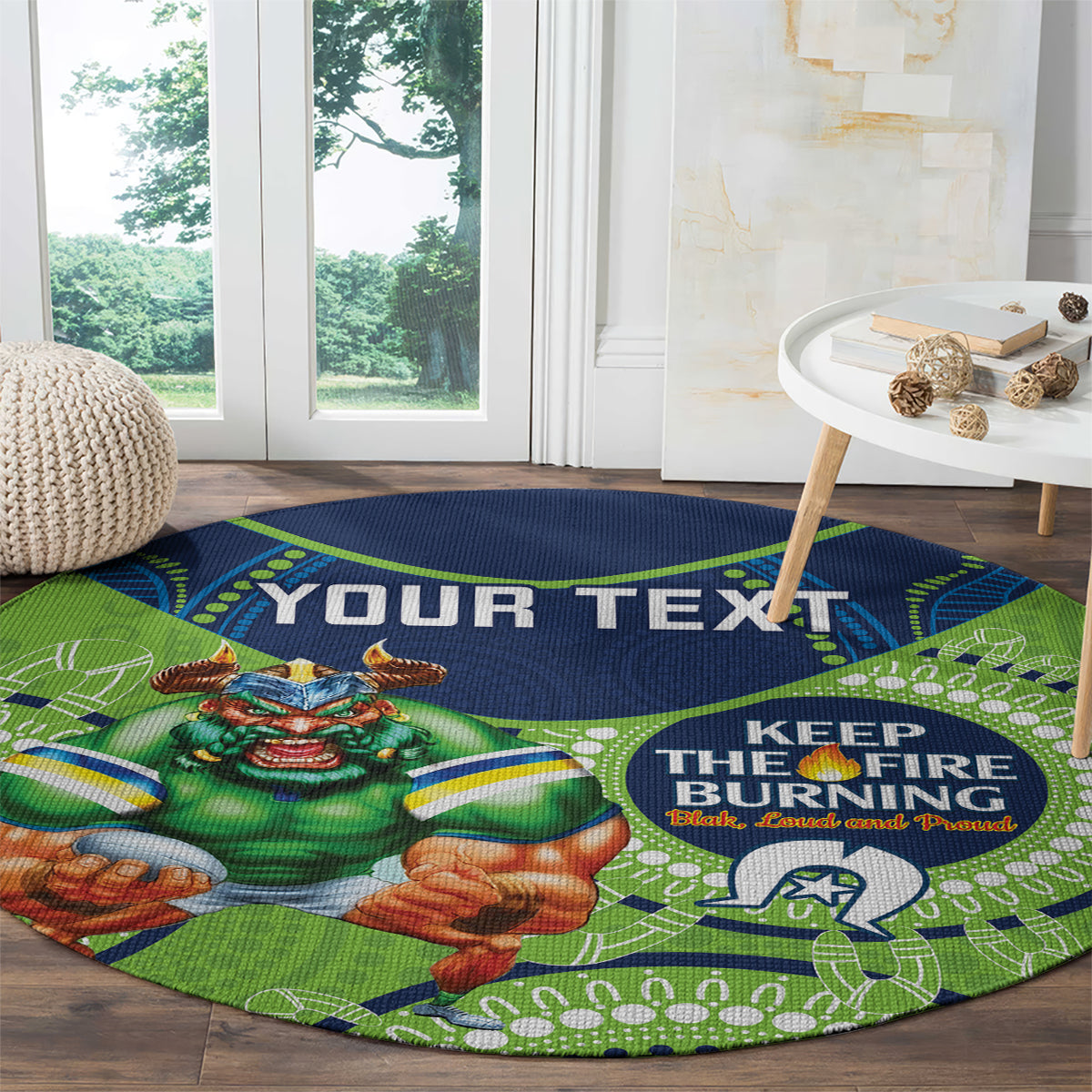 Custom NRL Raiders NAIDOC Week Round Carpet Keep The Fire Burning Indigenous Art