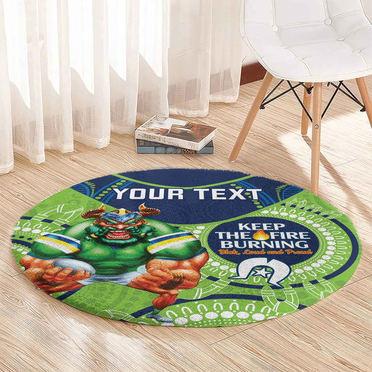 Custom NRL Raiders NAIDOC Week Round Carpet Keep The Fire Burning Indigenous Art