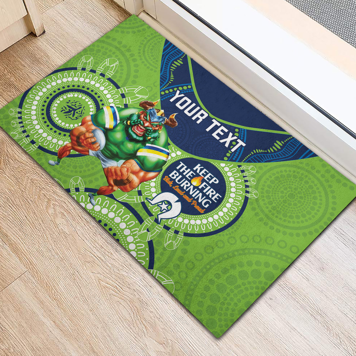 Custom NRL Raiders NAIDOC Week Rubber Doormat Keep The Fire Burning Indigenous Art