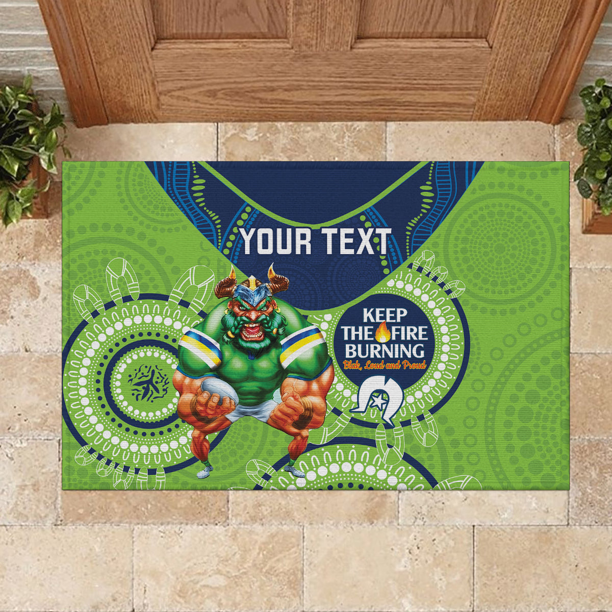 Custom NRL Raiders NAIDOC Week Rubber Doormat Keep The Fire Burning Indigenous Art