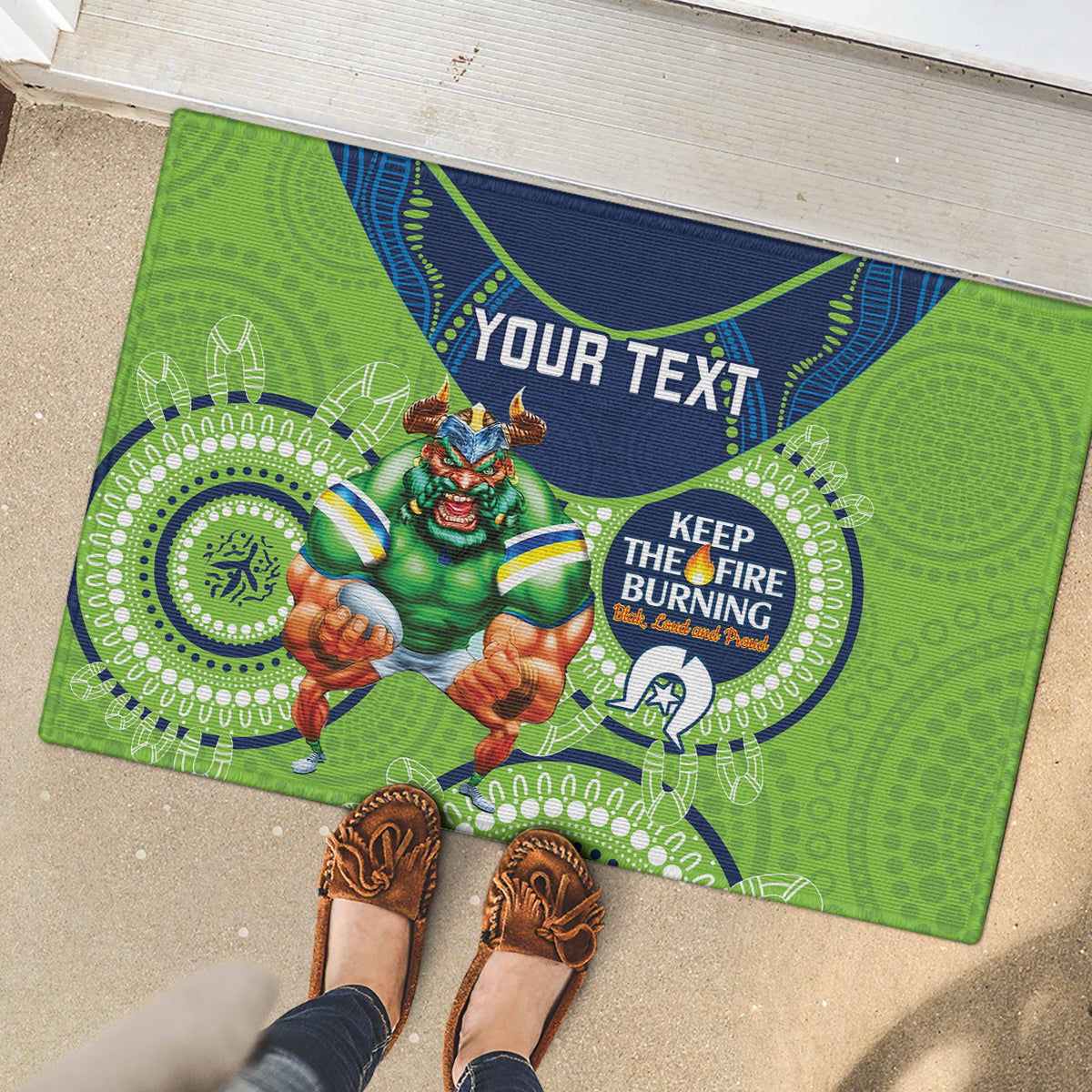 Custom NRL Raiders NAIDOC Week Rubber Doormat Keep The Fire Burning Indigenous Art