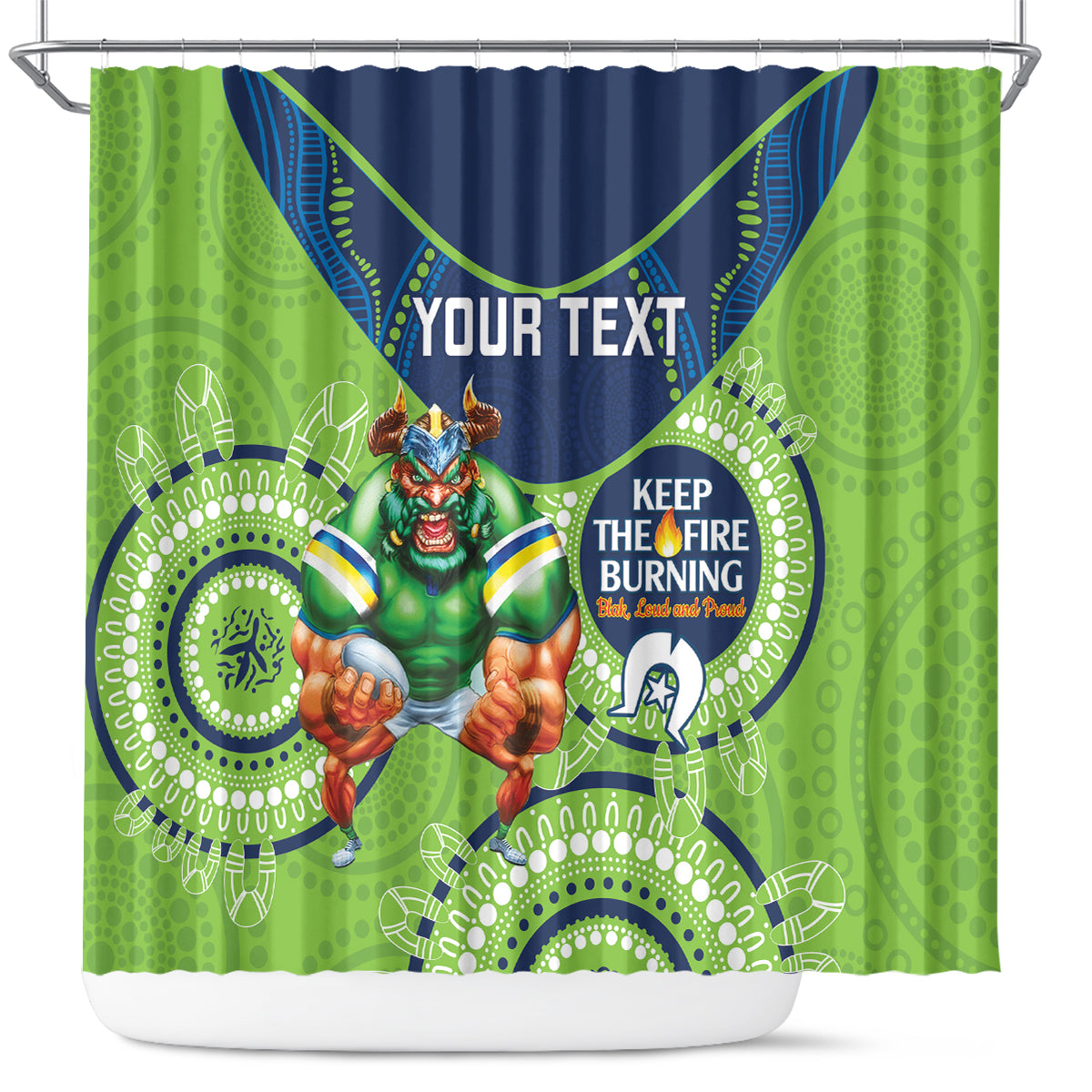 Custom NRL Raiders NAIDOC Week Shower Curtain Keep The Fire Burning Indigenous Art