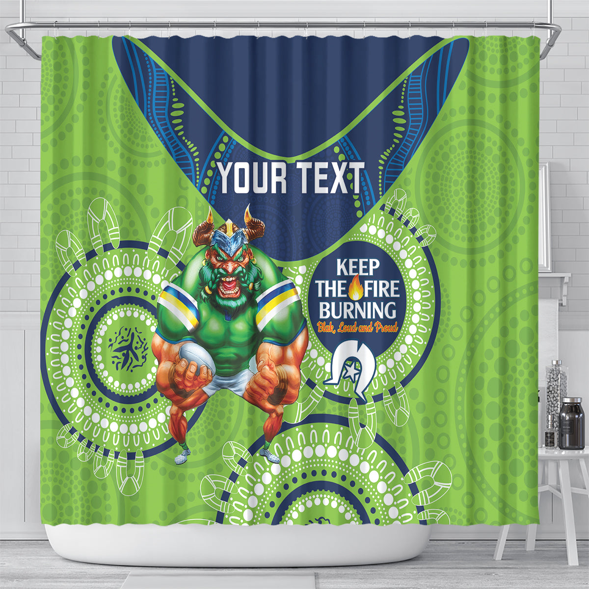 Custom NRL Raiders NAIDOC Week Shower Curtain Keep The Fire Burning Indigenous Art