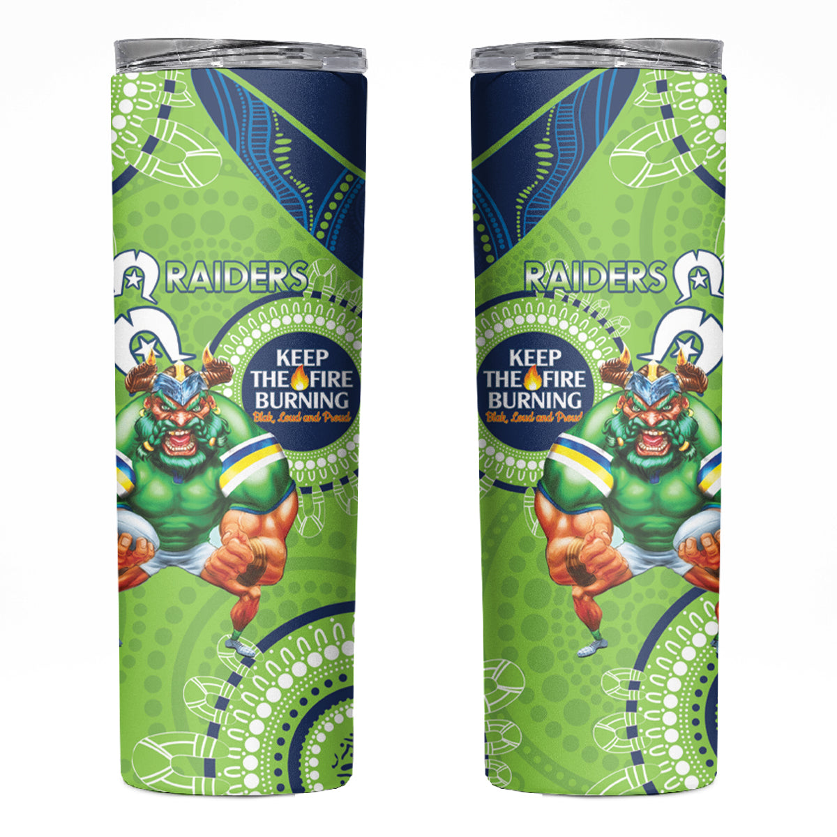 NRL Raiders NAIDOC Week Skinny Tumbler Keep The Fire Burning Indigenous Art