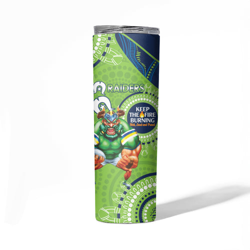 NRL Raiders NAIDOC Week Skinny Tumbler Keep The Fire Burning Indigenous Art