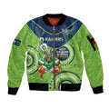 Custom NRL Raiders NAIDOC Week Sleeve Zip Bomber Jacket Keep The Fire Burning Indigenous Art