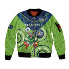 Custom NRL Raiders NAIDOC Week Sleeve Zip Bomber Jacket Keep The Fire Burning Indigenous Art