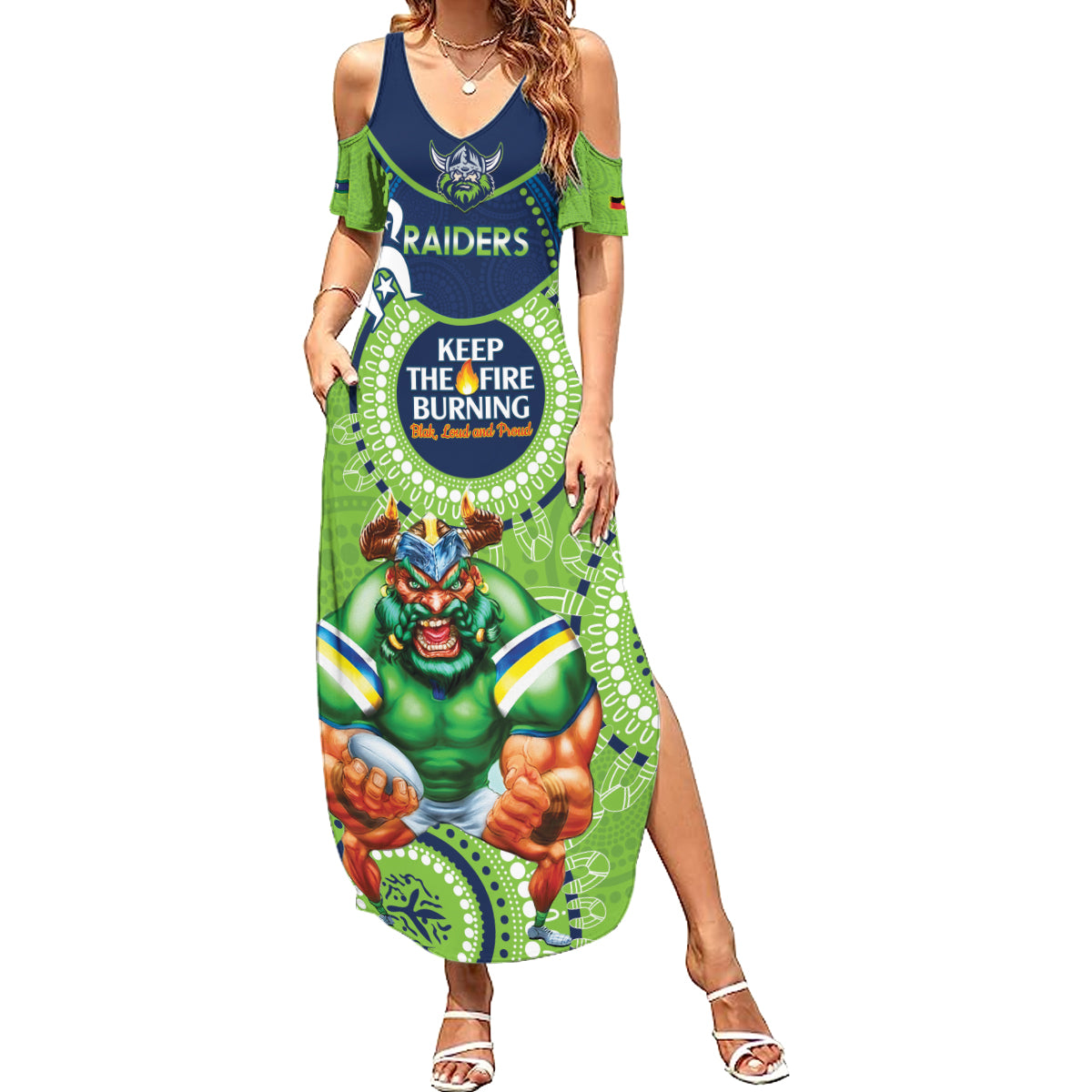 Custom NRL Raiders NAIDOC Week Summer Maxi Dress Keep The Fire Burning Indigenous Art