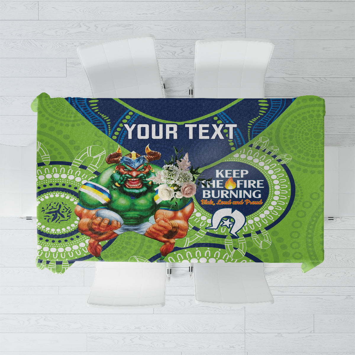 Custom NRL Raiders NAIDOC Week Tablecloth Keep The Fire Burning Indigenous Art