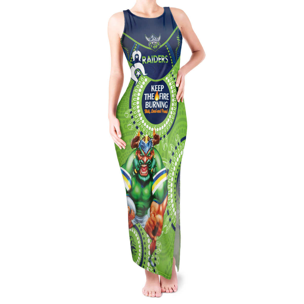 Custom NRL Raiders NAIDOC Week Tank Maxi Dress Keep The Fire Burning Indigenous Art