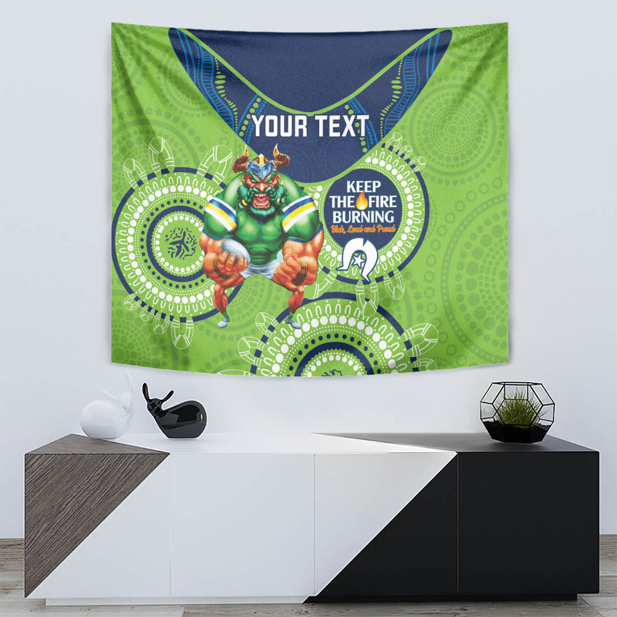 Custom NRL Raiders NAIDOC Week Tapestry Keep The Fire Burning Indigenous Art