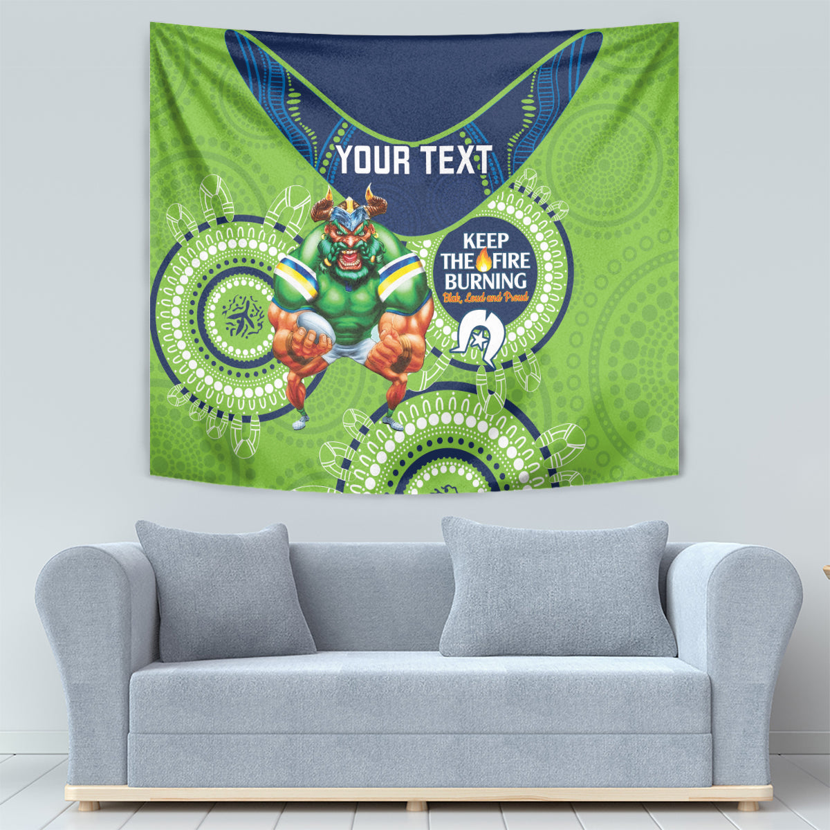 Custom NRL Raiders NAIDOC Week Tapestry Keep The Fire Burning Indigenous Art