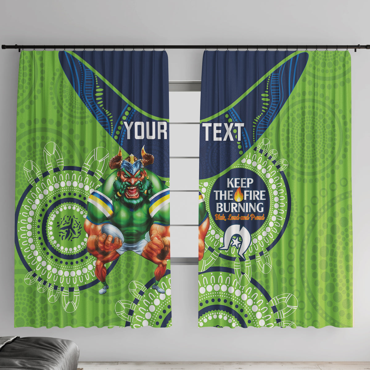 Custom NRL Raiders NAIDOC Week Window Curtain Keep The Fire Burning Indigenous Art