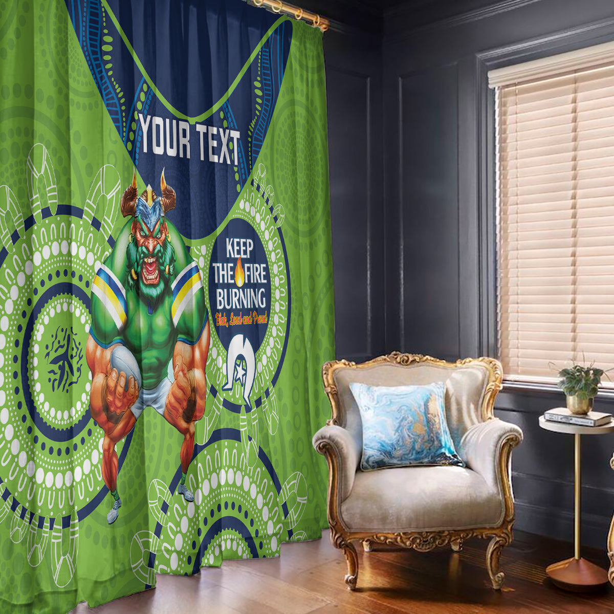 Custom NRL Raiders NAIDOC Week Window Curtain Keep The Fire Burning Indigenous Art
