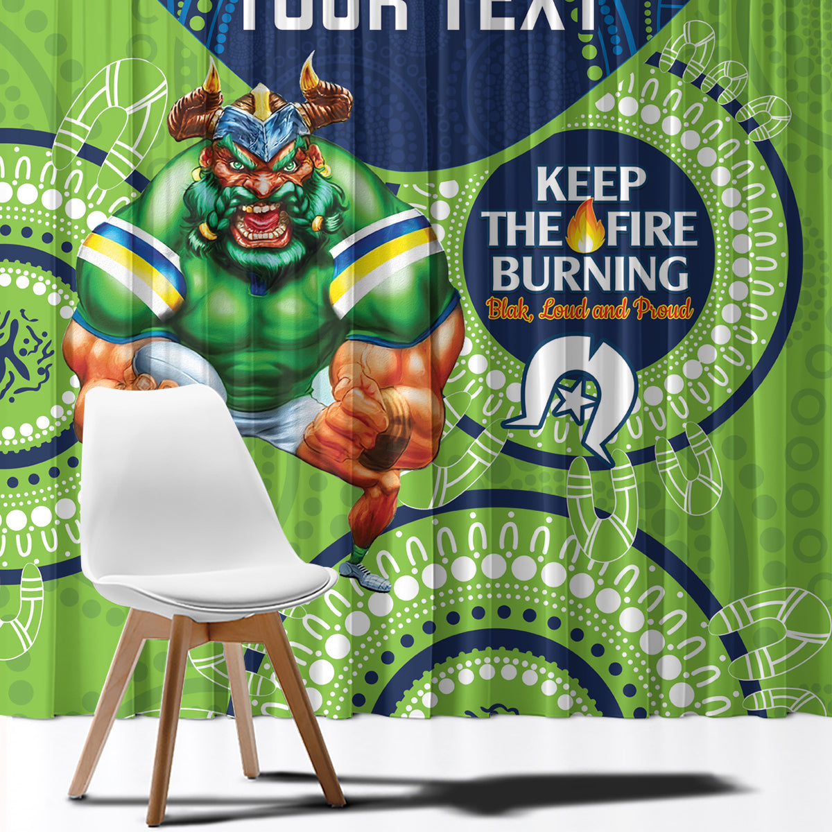 Custom NRL Raiders NAIDOC Week Window Curtain Keep The Fire Burning Indigenous Art