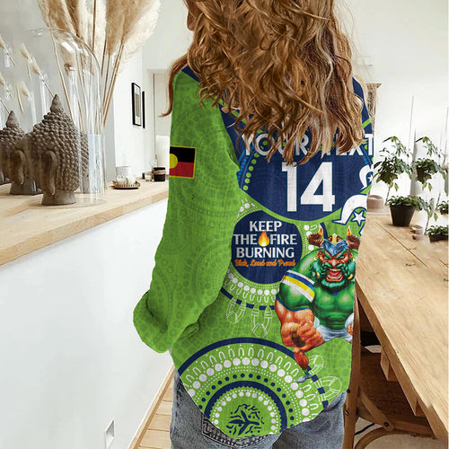 Custom NRL Raiders NAIDOC Week Women Casual Shirt Keep The Fire Burning Indigenous Art