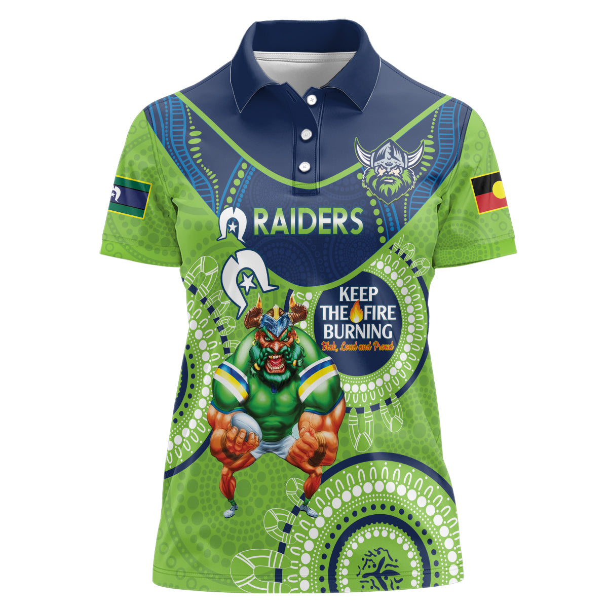 Custom NRL Raiders NAIDOC Week Women Polo Shirt Keep The Fire Burning Indigenous Art