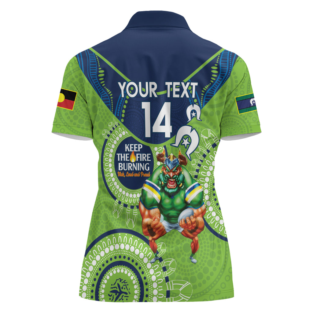 Custom NRL Raiders NAIDOC Week Women Polo Shirt Keep The Fire Burning Indigenous Art