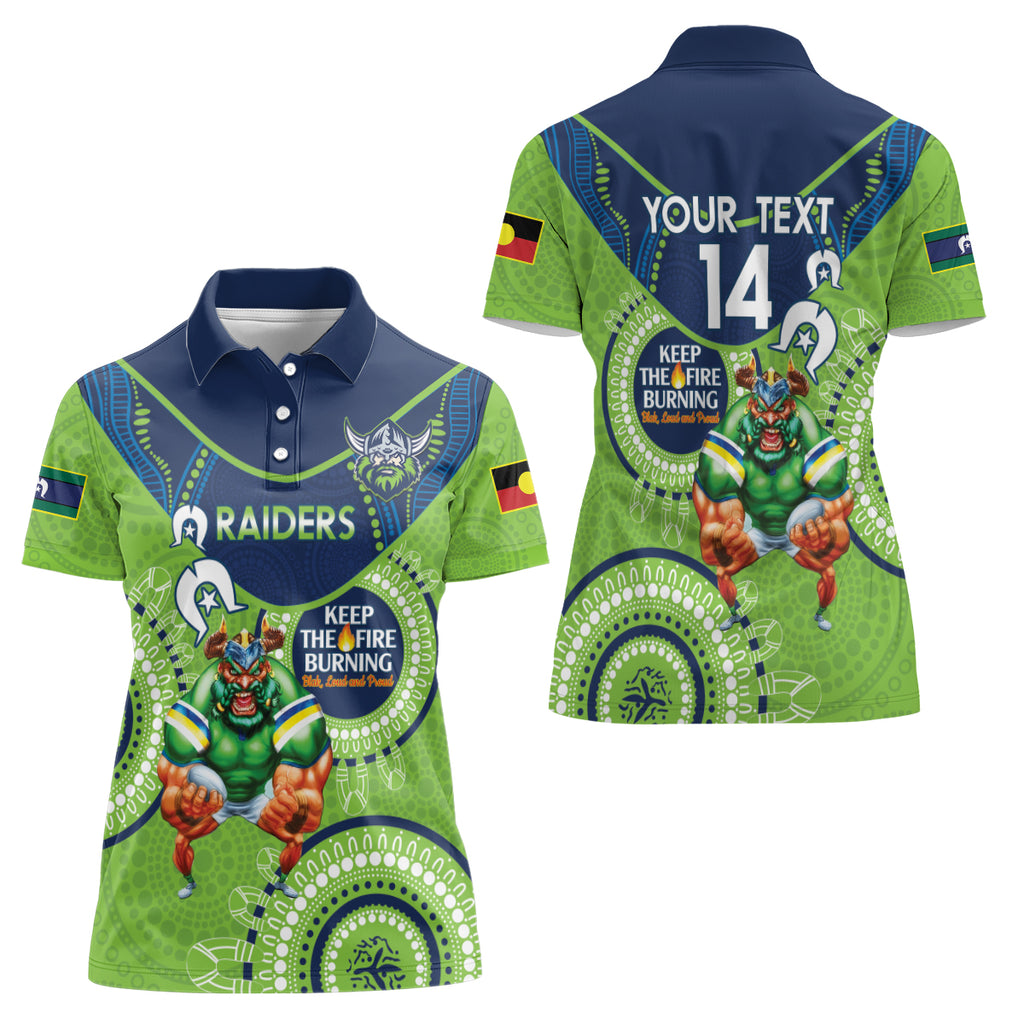 Custom NRL Raiders NAIDOC Week Women Polo Shirt Keep The Fire Burning Indigenous Art