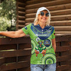 Custom NRL Raiders NAIDOC Week Women Polo Shirt Keep The Fire Burning Indigenous Art