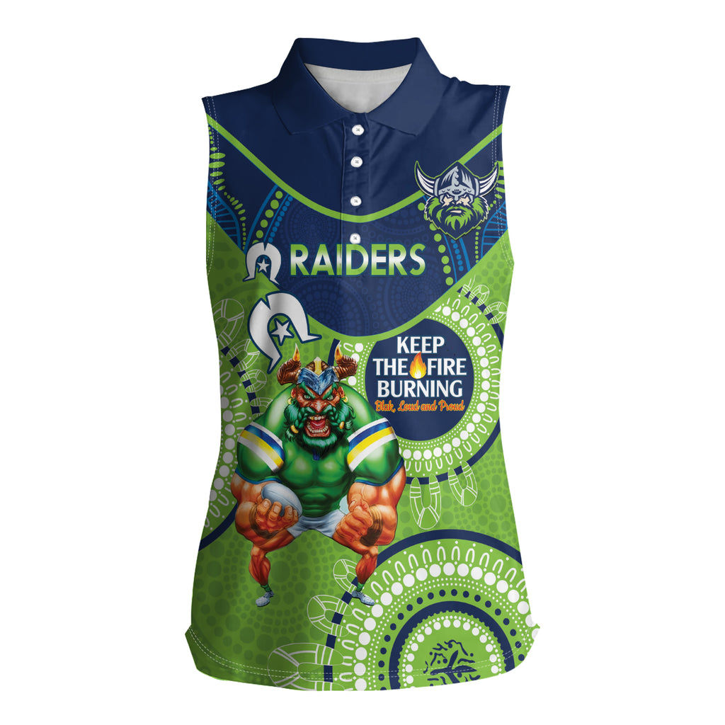 Custom NRL Raiders NAIDOC Week Women Sleeveless Polo Shirt Keep The Fire Burning Indigenous Art