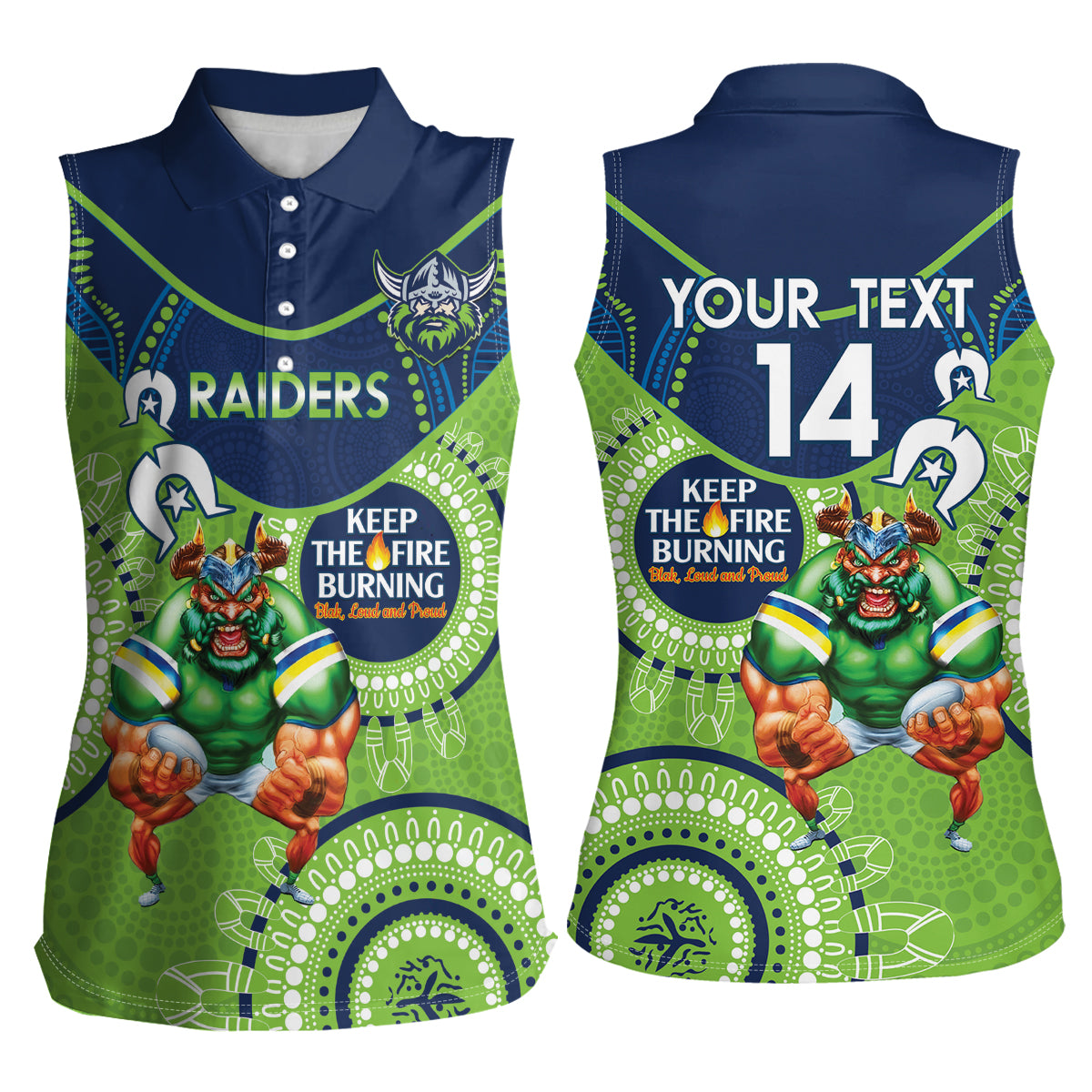 Custom NRL Raiders NAIDOC Week Women Sleeveless Polo Shirt Keep The Fire Burning Indigenous Art