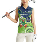 Custom NRL Raiders NAIDOC Week Women Sleeveless Polo Shirt Keep The Fire Burning Indigenous Art