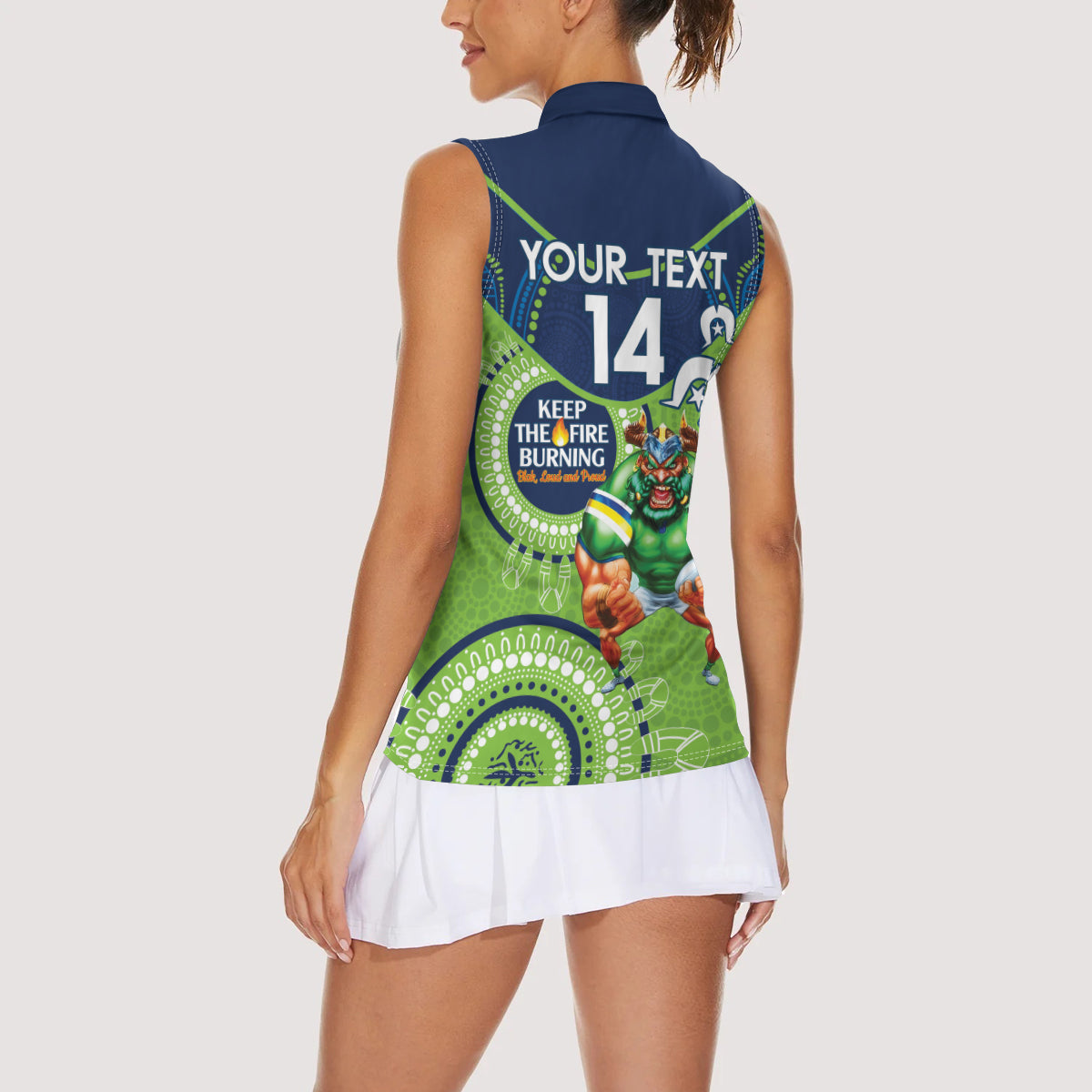 Custom NRL Raiders NAIDOC Week Women Sleeveless Polo Shirt Keep The Fire Burning Indigenous Art