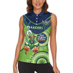 Custom NRL Raiders NAIDOC Week Women Sleeveless Polo Shirt Keep The Fire Burning Indigenous Art