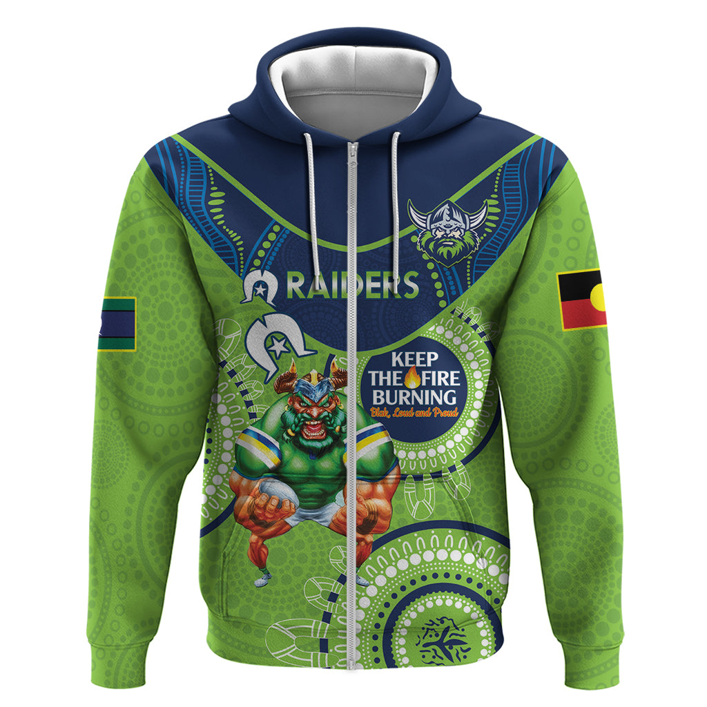 Custom NRL Raiders NAIDOC Week Zip Hoodie Keep The Fire Burning Indigenous Art