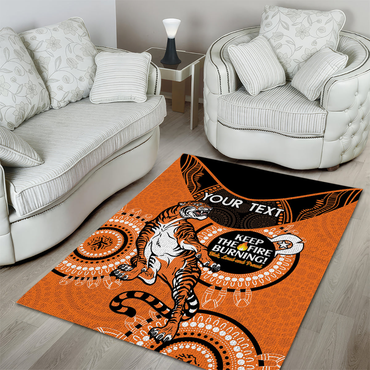 Custom NRL Tigers NAIDOC Week Area Rug Keep The Fire Burning Indigenous Art