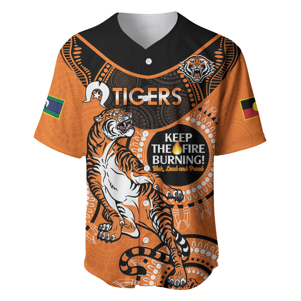 Custom NRL Tigers NAIDOC Week Baseball Jersey Keep The Fire Burning Indigenous Art