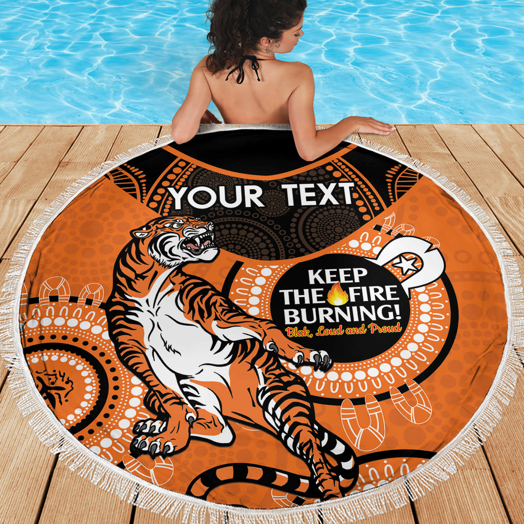 Custom NRL Tigers NAIDOC Week Beach Blanket Keep The Fire Burning Indigenous Art