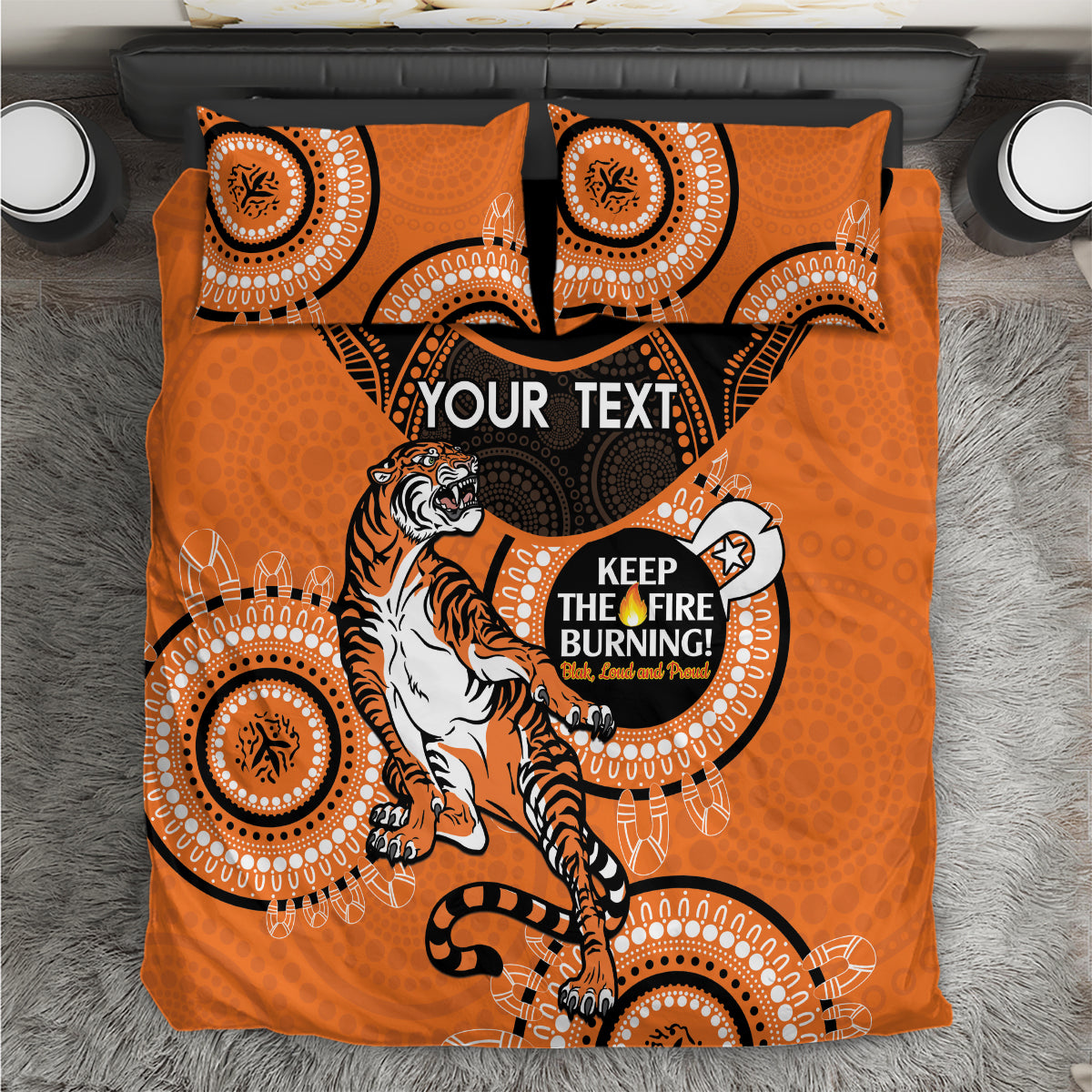Custom NRL Tigers NAIDOC Week Bedding Set Keep The Fire Burning Indigenous Art