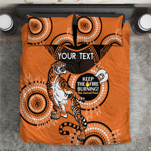 Custom NRL Tigers NAIDOC Week Bedding Set Keep The Fire Burning Indigenous Art