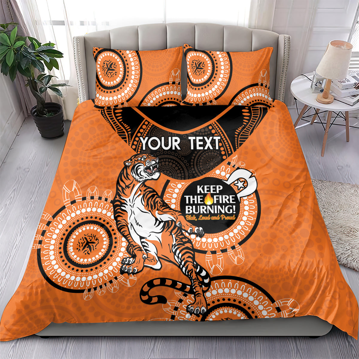 Custom NRL Tigers NAIDOC Week Bedding Set Keep The Fire Burning Indigenous Art