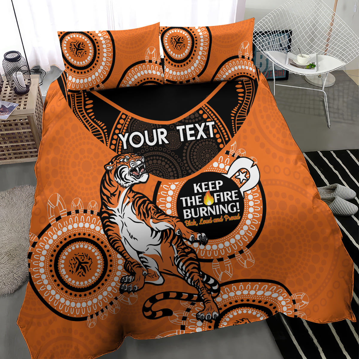 Custom NRL Tigers NAIDOC Week Bedding Set Keep The Fire Burning Indigenous Art