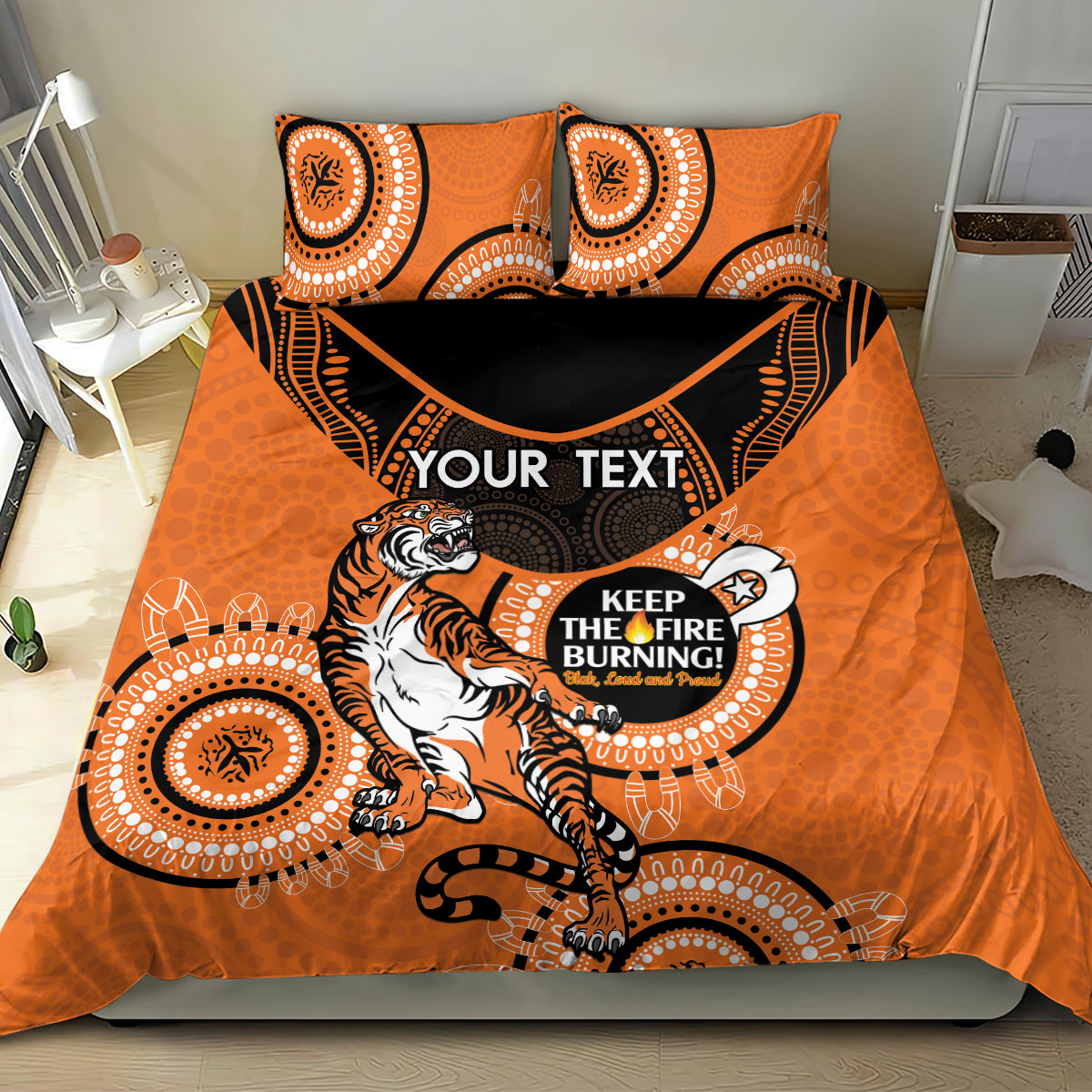 Custom NRL Tigers NAIDOC Week Bedding Set Keep The Fire Burning Indigenous Art