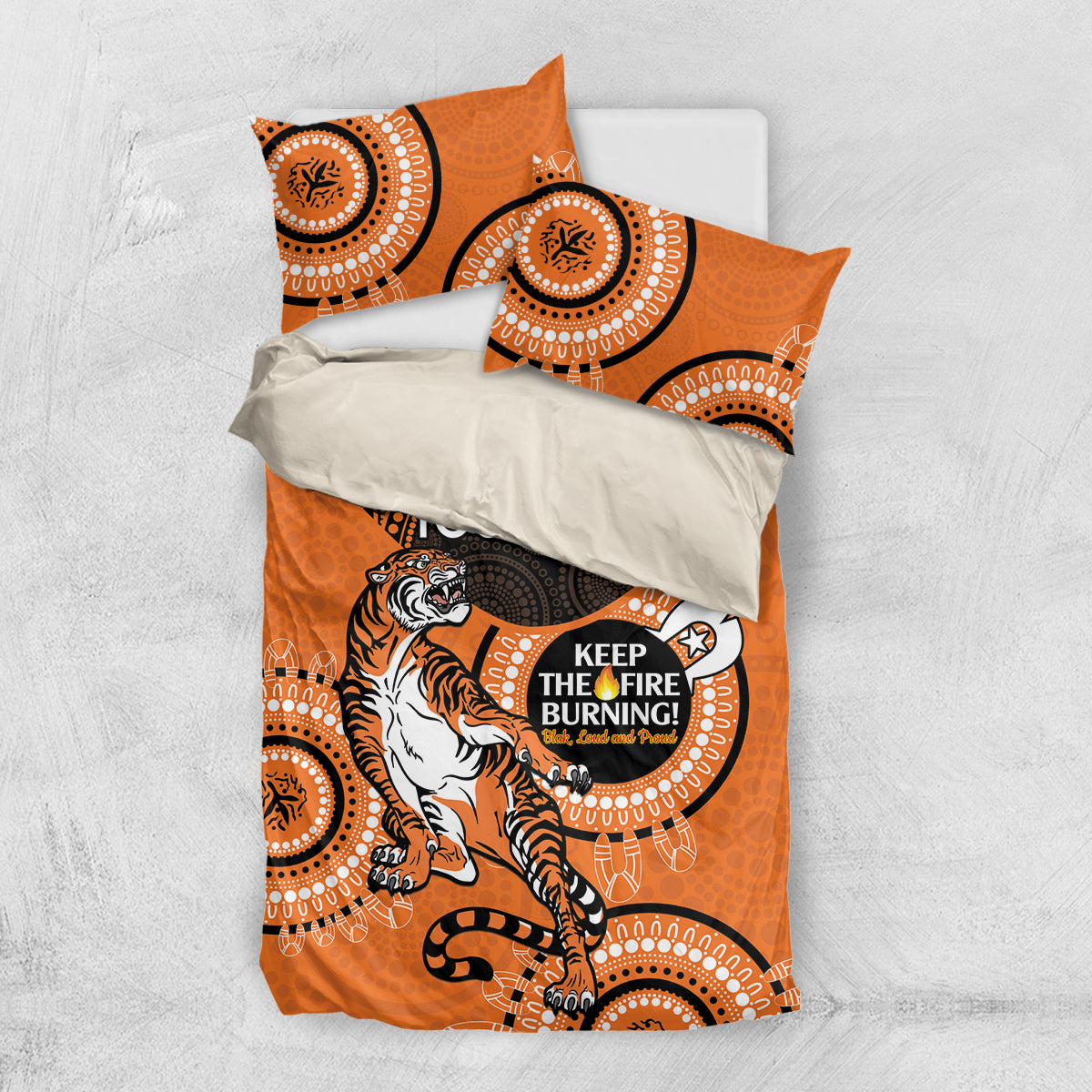 Custom NRL Tigers NAIDOC Week Bedding Set Keep The Fire Burning Indigenous Art