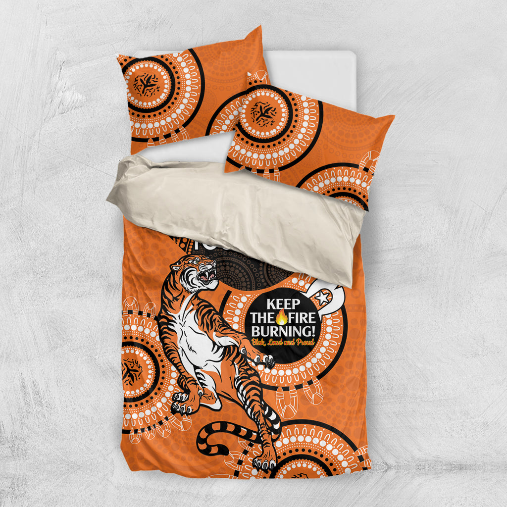 Custom NRL Tigers NAIDOC Week Bedding Set Keep The Fire Burning Indigenous Art
