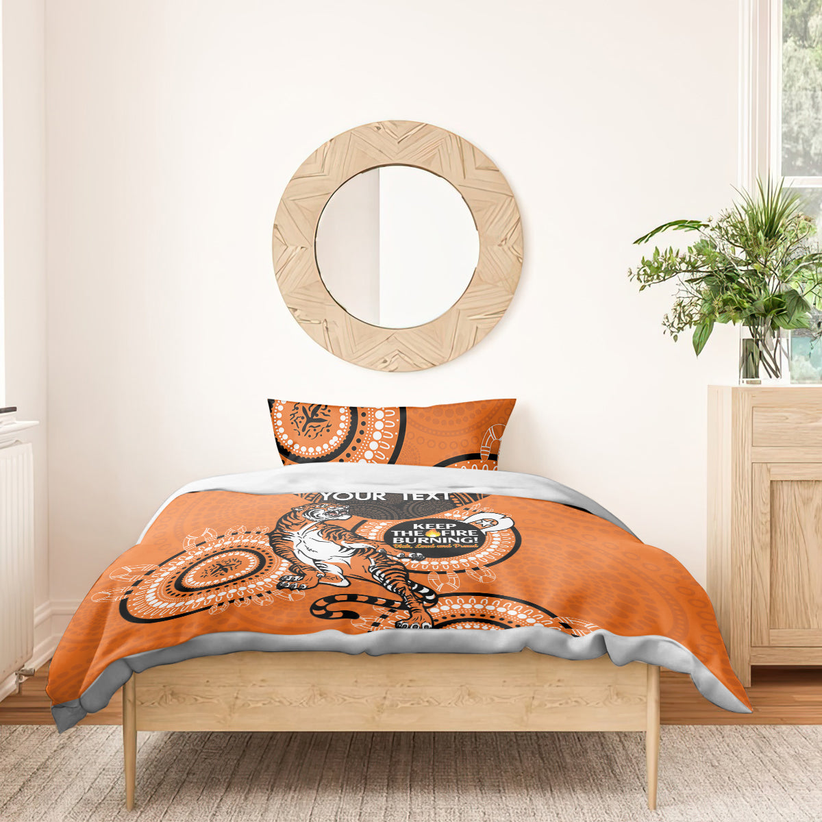 Custom NRL Tigers NAIDOC Week Bedding Set Keep The Fire Burning Indigenous Art