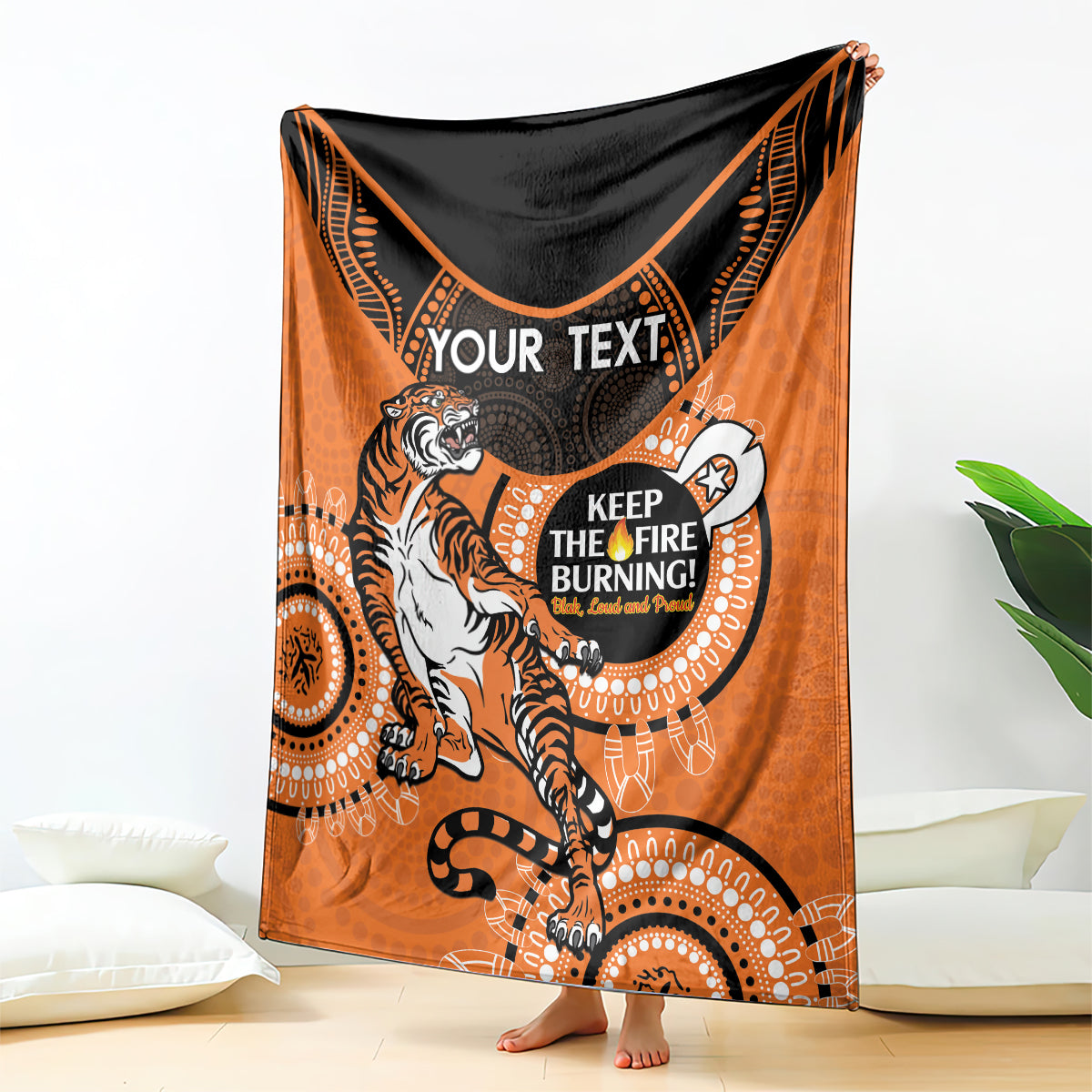 Custom NRL Tigers NAIDOC Week Blanket Keep The Fire Burning Indigenous Art