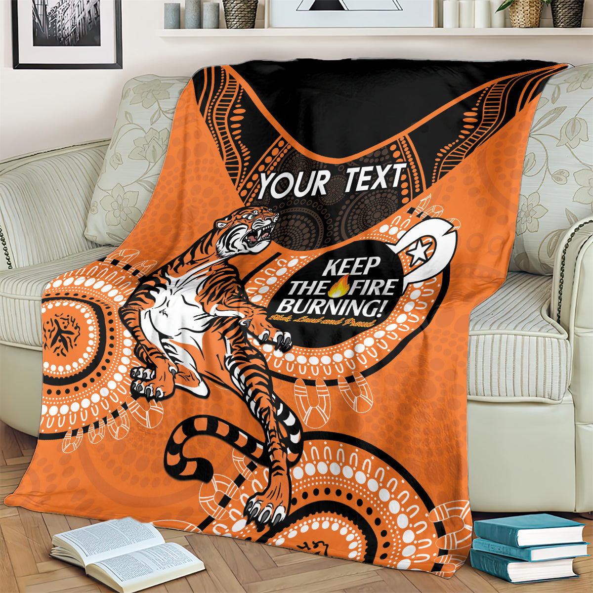 Custom NRL Tigers NAIDOC Week Blanket Keep The Fire Burning Indigenous Art