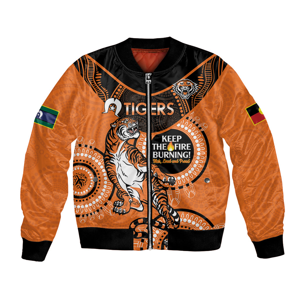 Custom NRL Tigers NAIDOC Week Bomber Jacket Keep The Fire Burning Indigenous Art