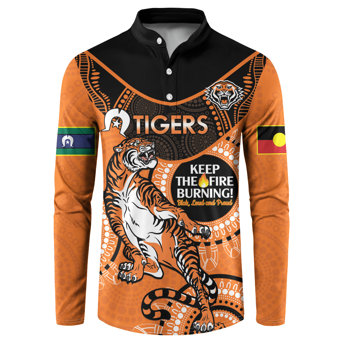 Custom NRL Tigers NAIDOC Week Button Sweatshirt Keep The Fire Burning Indigenous Art