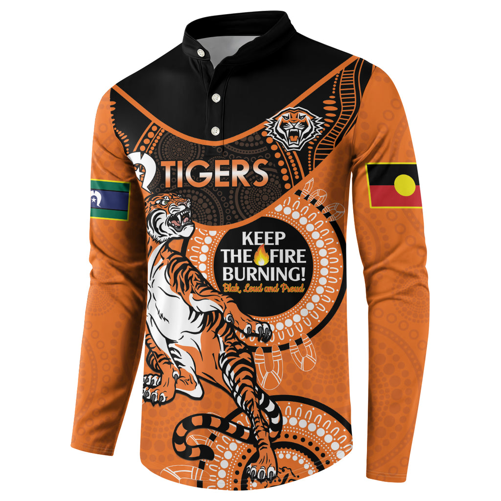 Custom NRL Tigers NAIDOC Week Button Sweatshirt Keep The Fire Burning Indigenous Art