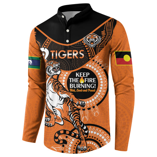 Custom NRL Tigers NAIDOC Week Button Sweatshirt Keep The Fire Burning Indigenous Art