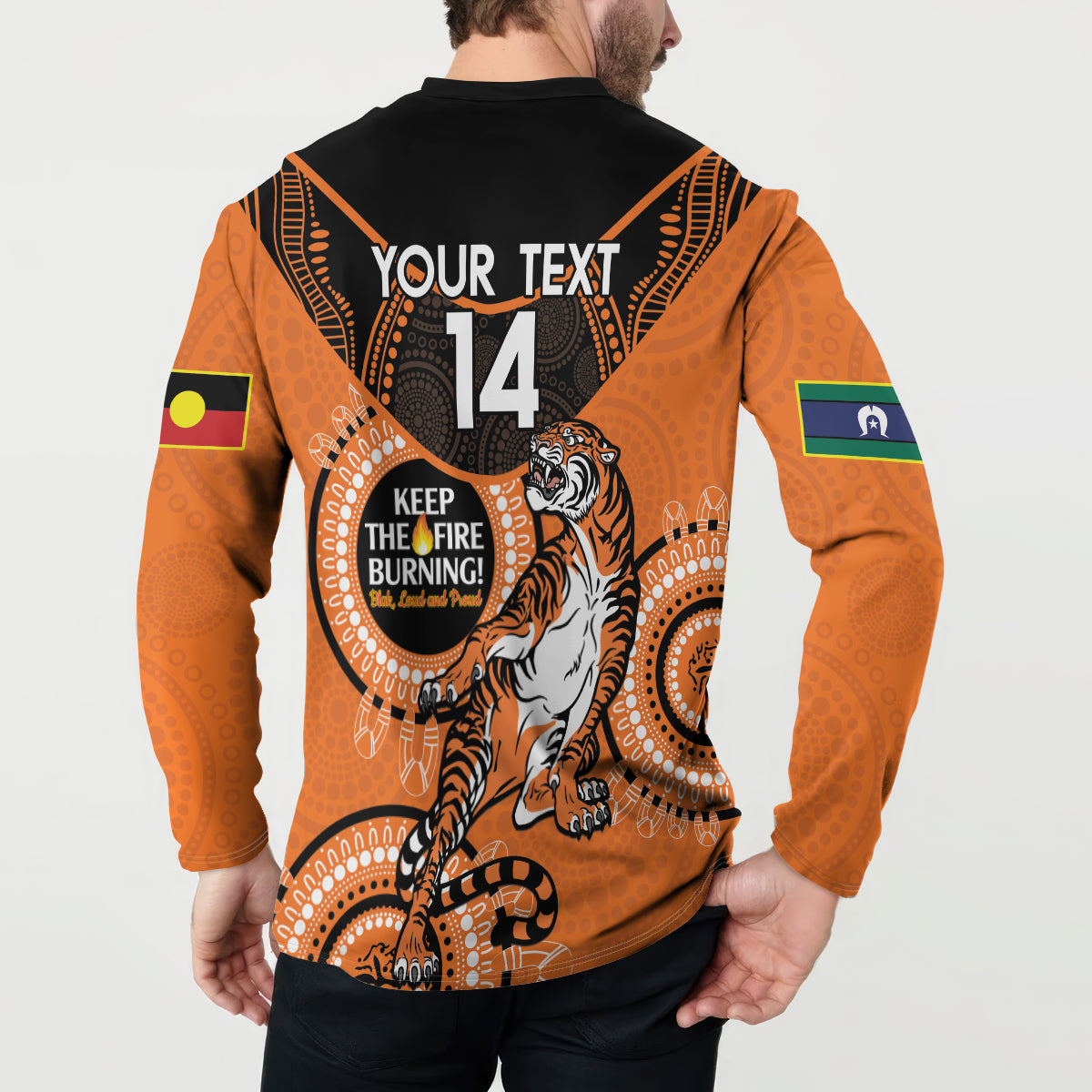 Custom NRL Tigers NAIDOC Week Button Sweatshirt Keep The Fire Burning Indigenous Art