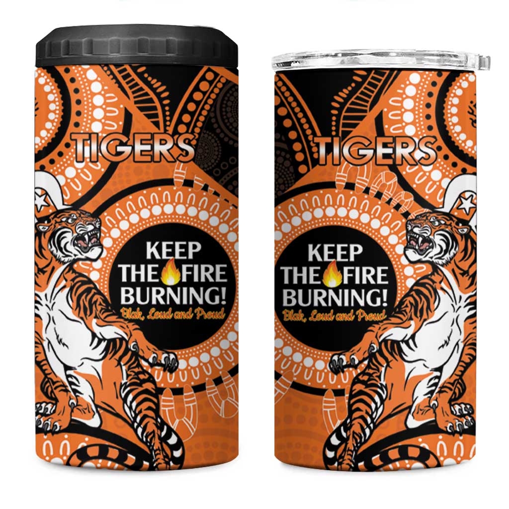 NRL Tigers NAIDOC Week 4 in 1 Can Cooler Tumbler Keep The Fire Burning Indigenous Art