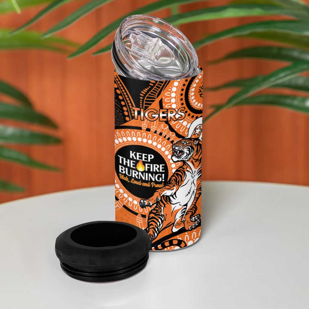 NRL Tigers NAIDOC Week 4 in 1 Can Cooler Tumbler Keep The Fire Burning Indigenous Art